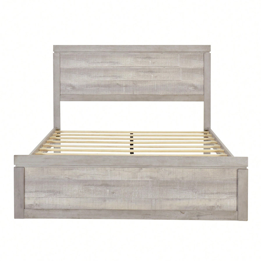 Rustic White Vintage Farmhouse Full Size Platform Bed With 10 Wooden Slats No Box Spring Required Image 1