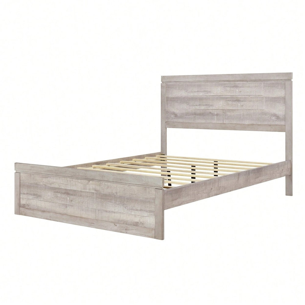 Rustic White Vintage Farmhouse Full Size Platform Bed With 10 Wooden Slats No Box Spring Required Image 2