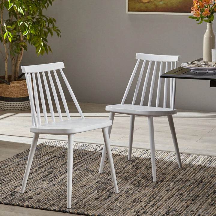 Rustic White Spindle Back Dining Chairs  Set Of 2 For Farmhouse Style Dining Room Decor Image 2