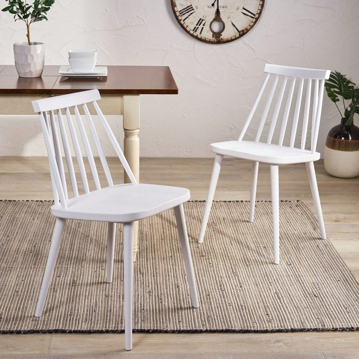 Rustic White Spindle Back Dining Chairs  Set Of 2 For Farmhouse Style Dining Room Decor Image 3