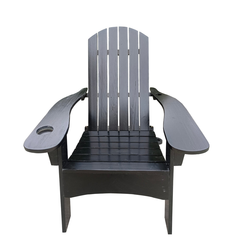 Outdoor/Indoor Wood Adirondack Chair with Umbrella Hole on Arm, Black - Comfortable and Stylish Relaxation Image 2