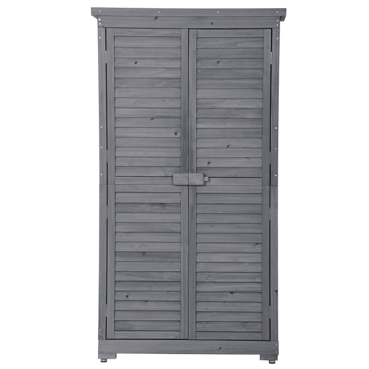 Outdoor Wooden Garden Shed, 3-Tier Patio Storage Cabinet, Fir Wood Organizer with Lockers, Gray Shutter Design Image 8