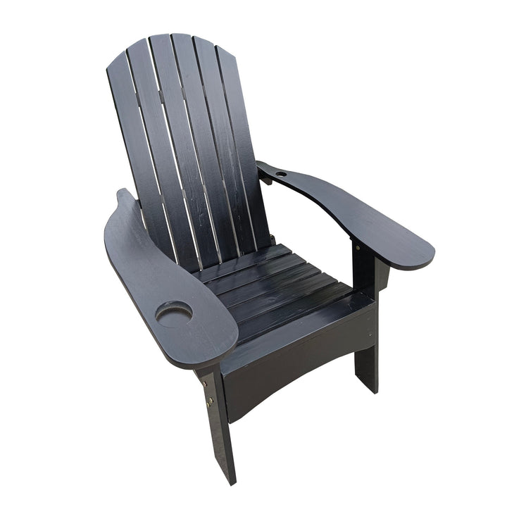 Outdoor/Indoor Wood Adirondack Chair with Umbrella Hole on Arm, Black - Comfortable and Stylish Relaxation Image 4