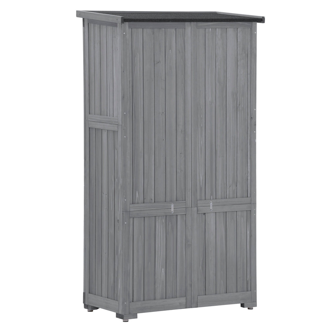 Outdoor Wooden Garden Shed, 3-Tier Patio Storage Cabinet, Fir Wood Organizer with Lockers, Gray Shutter Design Image 10