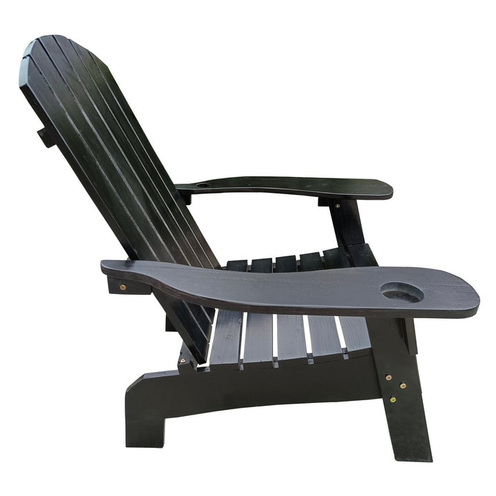 Outdoor/Indoor Wood Adirondack Chair with Umbrella Hole on Arm, Black - Comfortable and Stylish Relaxation Image 5