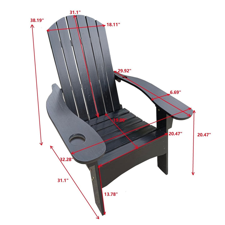 Outdoor/Indoor Wood Adirondack Chair with Umbrella Hole on Arm, Black - Comfortable and Stylish Relaxation Image 6