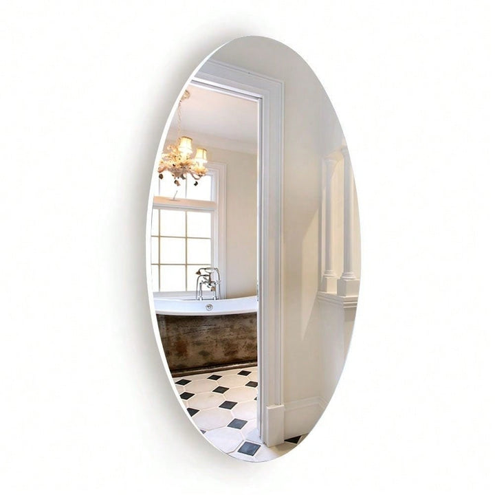 Oval Frameless Wall Mounted Dressing Mirror For Bathroom, Vanity, Bedroom Image 2