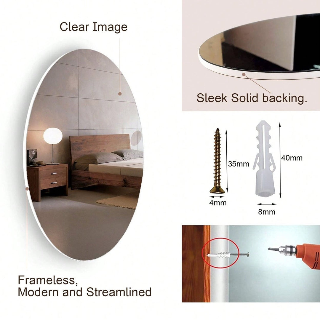 Oval Frameless Wall Mounted Dressing Mirror For Bathroom, Vanity, Bedroom Image 7