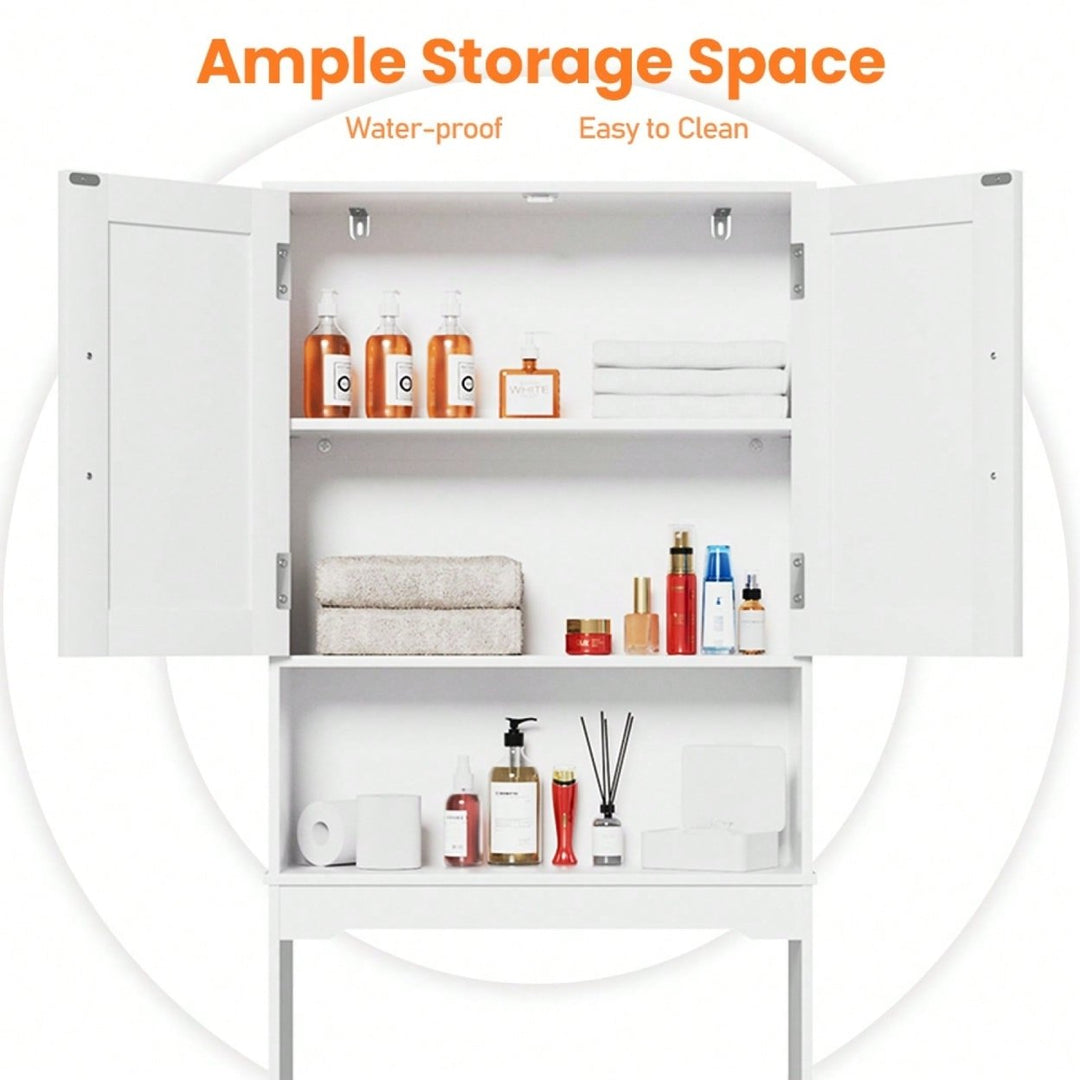 Over The Toilet Storage Cabinet With Barn Doors, 24.2W Free Standing Toilet Storage Shelf Space Saver With Adjustable Image 5