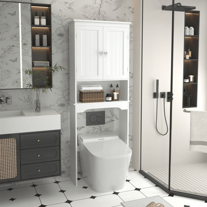 Over The Toilet Storage Cabinet with Adjustable Shelves and Tipover Restraint Device MDF Space Saver for Bathroom with Image 5