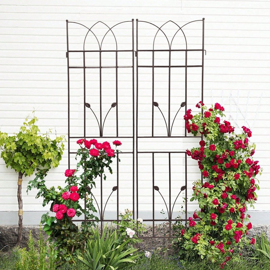 Rustproof Metal Garden Trellis Set of 4 71 Inch Climbing Plant Support Sturdy Design for Outdoor Flowers Brown Image 1