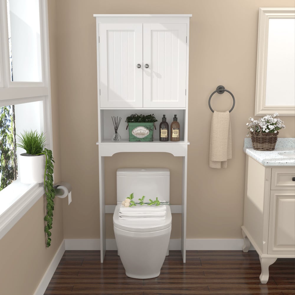 Over The Toilet Storage Cabinet with Adjustable Shelves and Tipover Restraint Device MDF Space Saver for Bathroom with Image 9