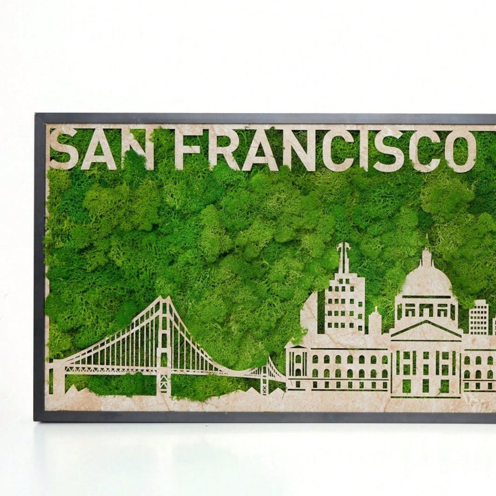 San Francisco Silhouette Metal Wall Art with Green Moss Unique Home Image 2