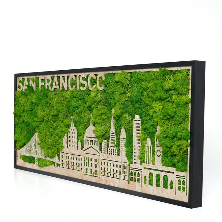 San Francisco Silhouette Metal Wall Art with Green Moss Unique Home Image 3