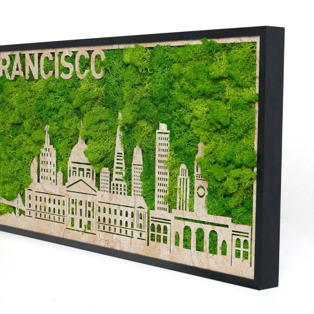 San Francisco Silhouette Metal Wall Art with Green Moss Unique Home Image 4