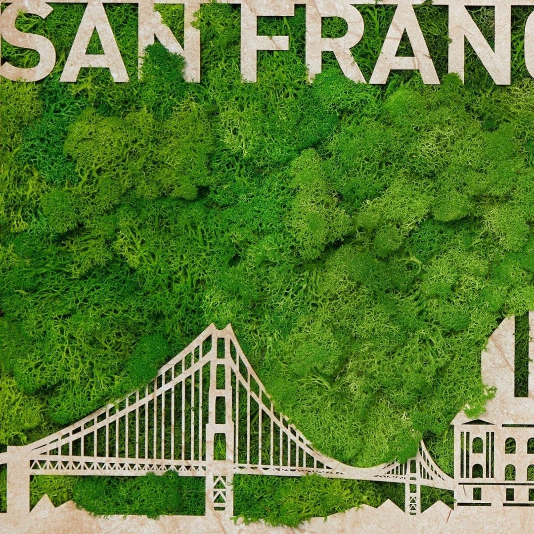 San Francisco Silhouette Metal Wall Art with Green Moss Unique Home Image 6