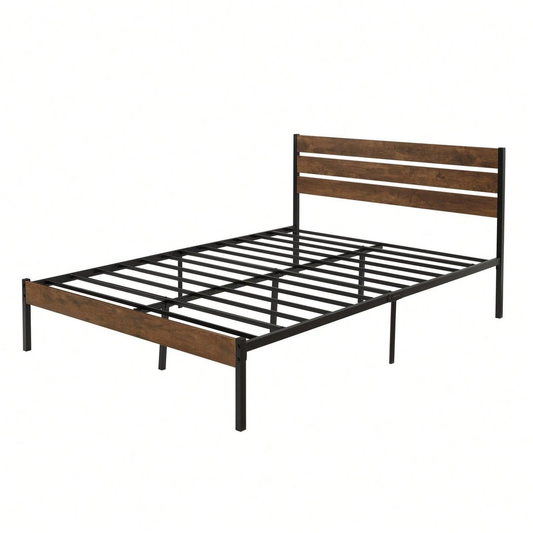 Queen Size Bed Frame With Wood Headboard Image 3