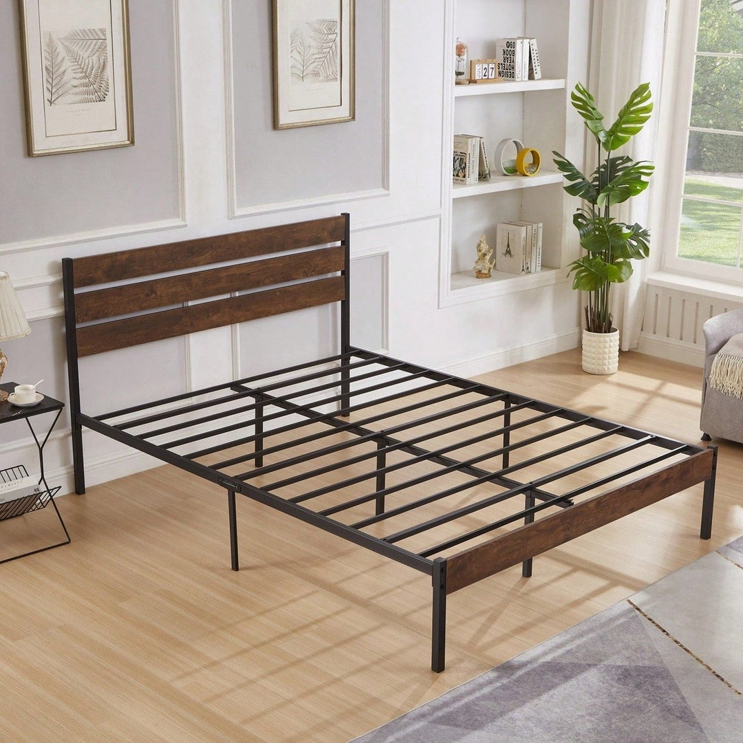 Queen Size Bed Frame With Wood Headboard Image 4