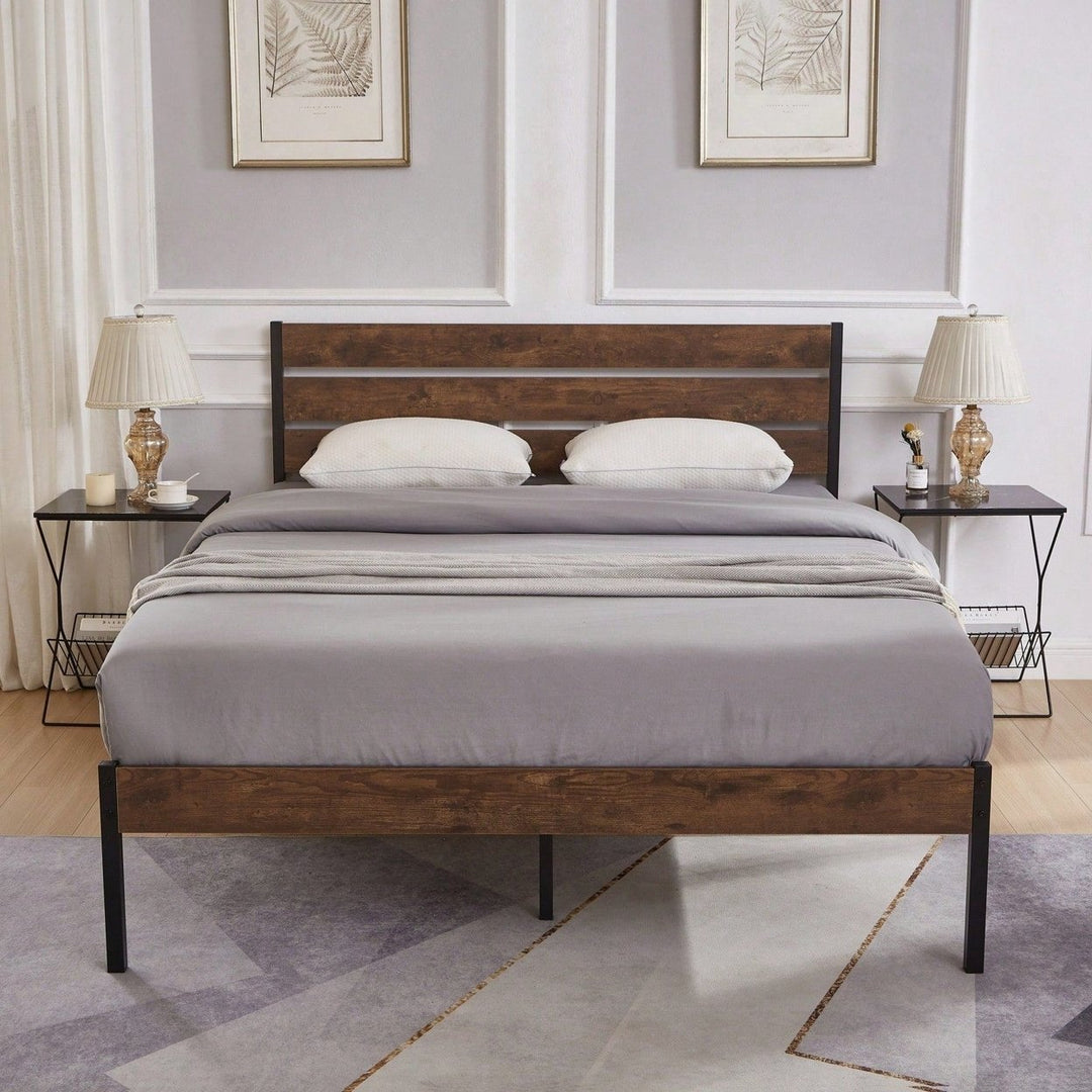 Queen Size Bed Frame With Wood Headboard Image 5