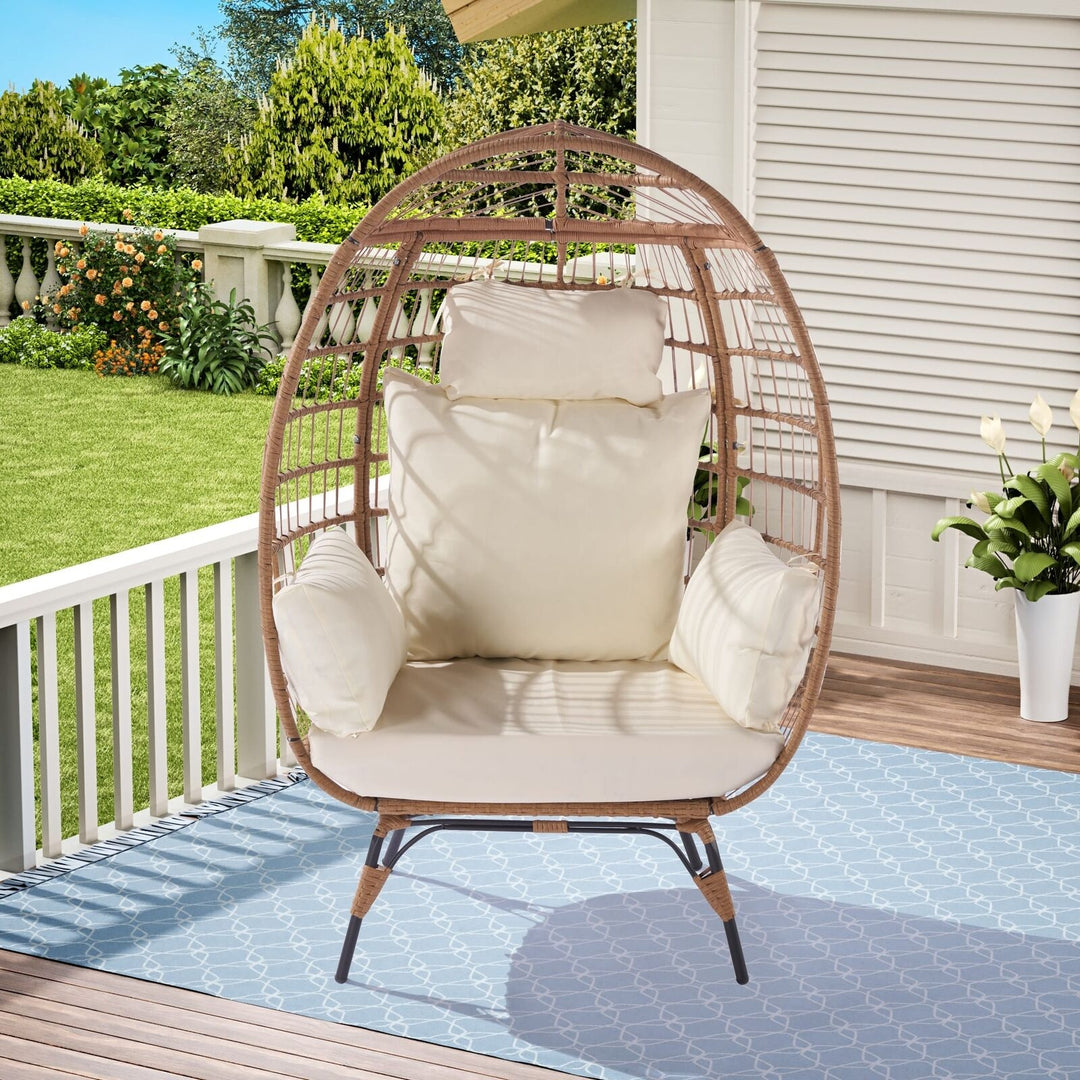 Oversized Wicker Egg Chair with 5 Cushions Image 1