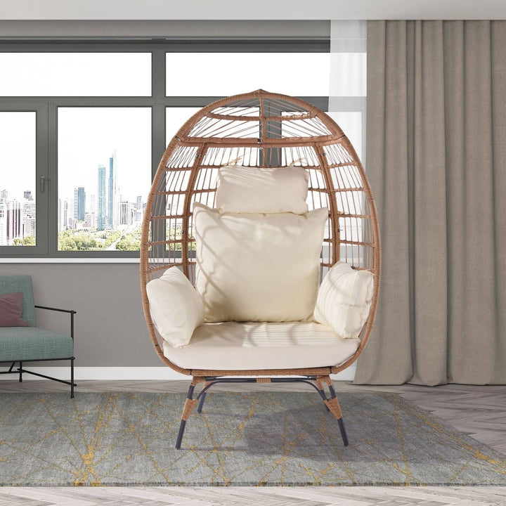 Oversized Wicker Egg Chair with 5 Cushions Image 2