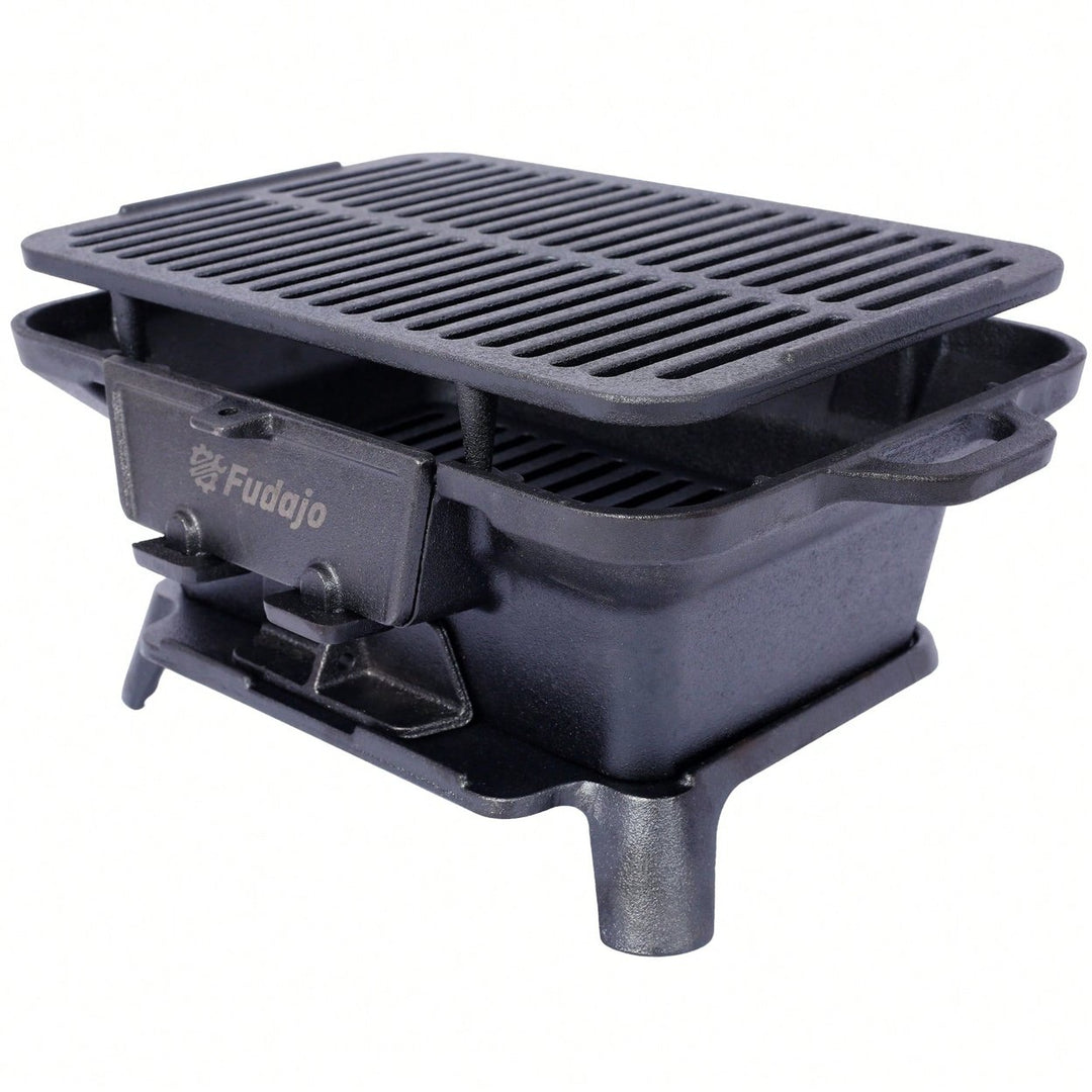 Portable Enameled Cast Iron Oval Grill for Outdoor BBQ Camping and Hibachi Style Cooking Image 2