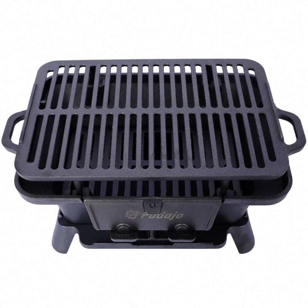 Portable Enameled Cast Iron Oval Grill for Outdoor BBQ Camping and Hibachi Style Cooking Image 4