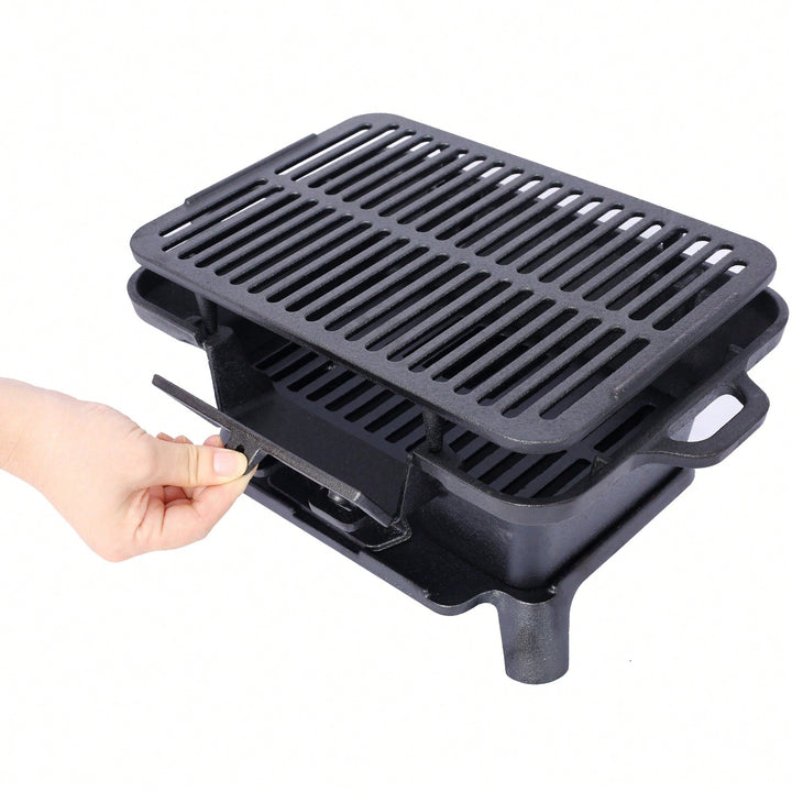 Portable Enameled Cast Iron Oval Grill for Outdoor BBQ Camping and Hibachi Style Cooking Image 5