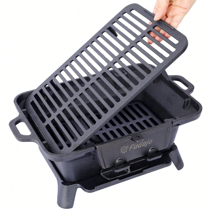 Portable Enameled Cast Iron Oval Grill for Outdoor BBQ Camping and Hibachi Style Cooking Image 6