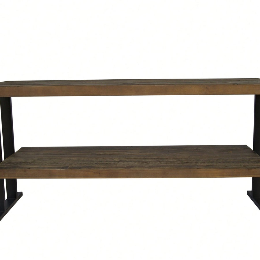 Natural Reclaimed Wood Media Console Table with Open Shelves for Flat Screens and Versatile Storage Image 1