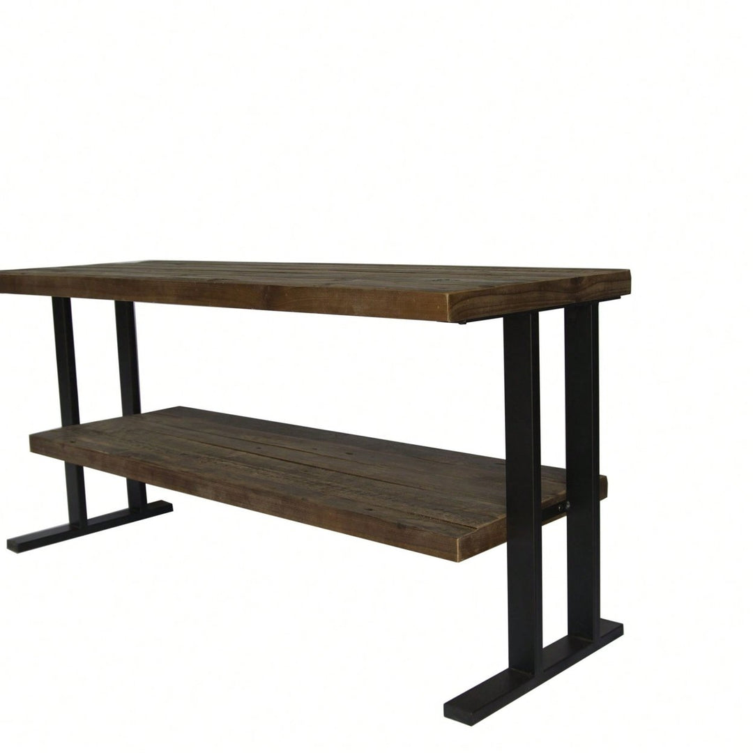 Natural Reclaimed Wood Media Console Table with Open Shelves for Flat Screens and Versatile Storage Image 2