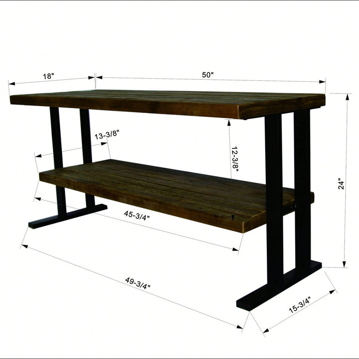 Natural Reclaimed Wood Media Console Table with Open Shelves for Flat Screens and Versatile Storage Image 3