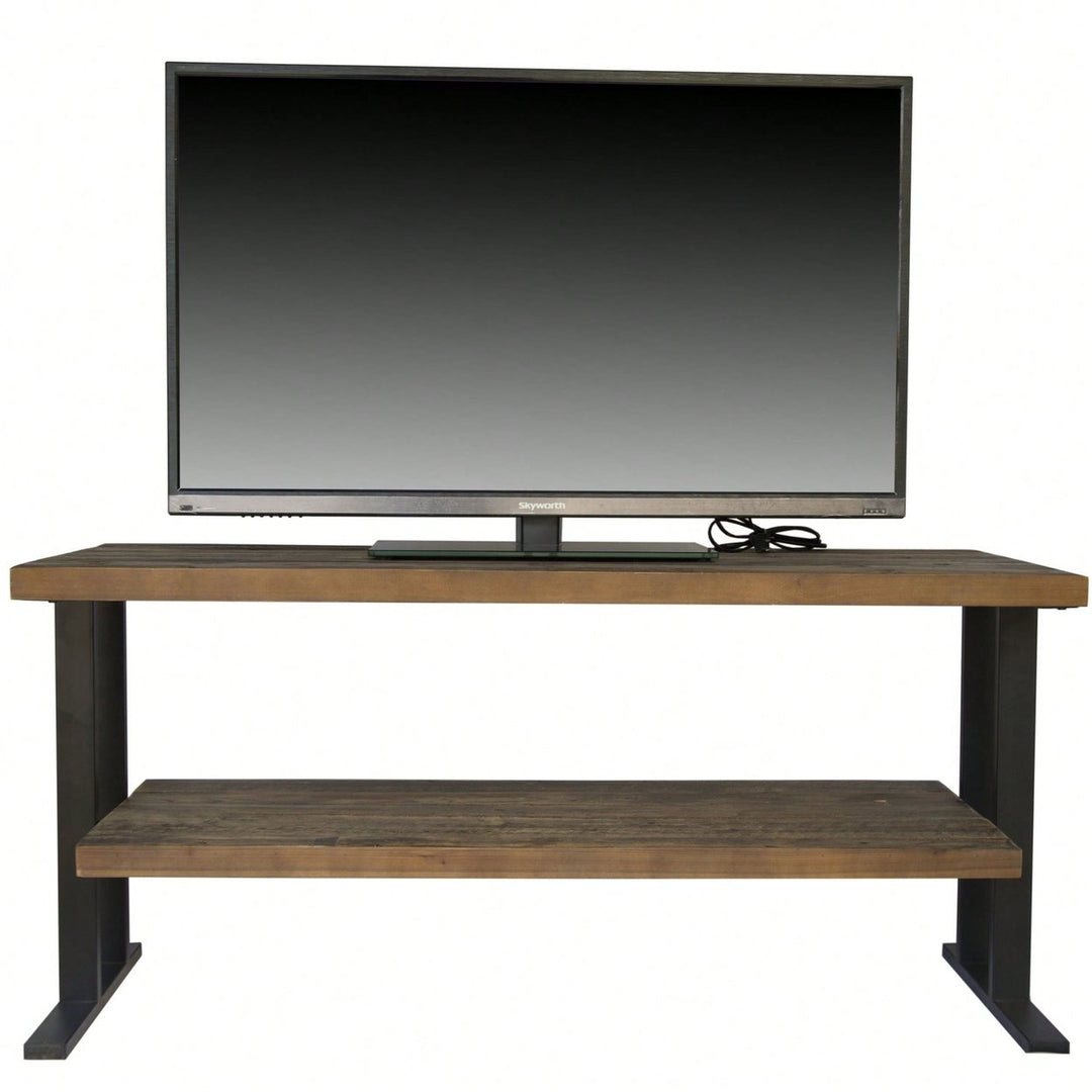 Natural Reclaimed Wood Media Console Table with Open Shelves for Flat Screens and Versatile Storage Image 4