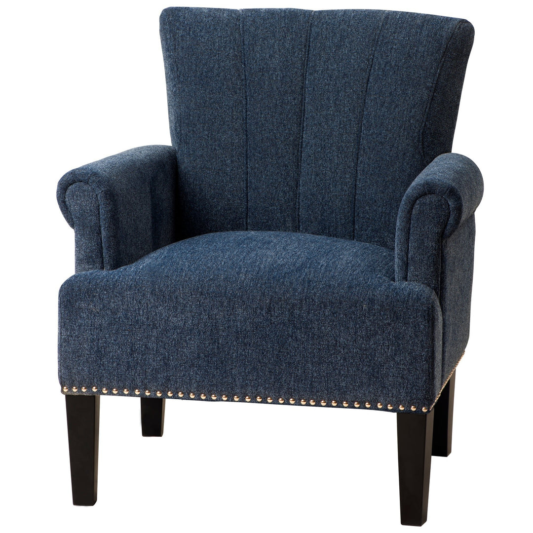 Navy Blue Accent Rivet Tufted Polyester Armchair - Stylish Upholstered Chair for Living Room, Bedroom, or Office Seating Image 3