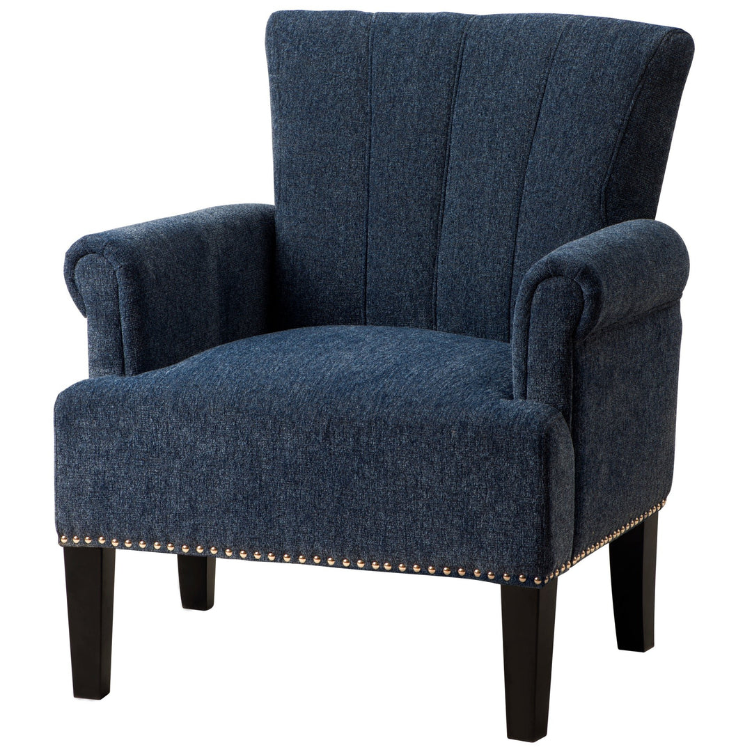 Navy Blue Accent Rivet Tufted Polyester Armchair - Stylish Upholstered Chair for Living Room, Bedroom, or Office Seating Image 4