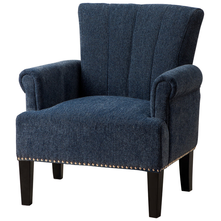 Navy Blue Accent Rivet Tufted Polyester Armchair - Stylish Upholstered Chair for Living Room, Bedroom, or Office Seating Image 4