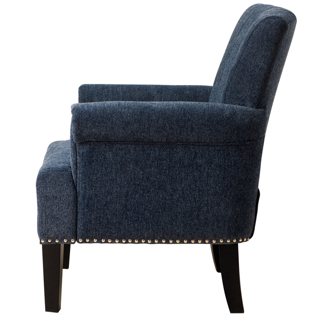 Navy Blue Accent Rivet Tufted Polyester Armchair - Stylish Upholstered Chair for Living Room, Bedroom, or Office Seating Image 5