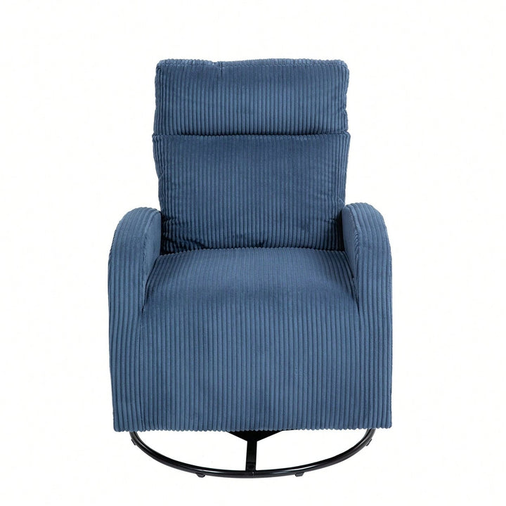 Navy Blue Upholstered Flannel Swivel Glider Rocking Chair For Nursery  Modern Comfort And Style Image 1