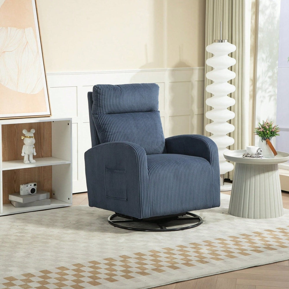 Navy Blue Upholstered Flannel Swivel Glider Rocking Chair For Nursery  Modern Comfort And Style Image 2