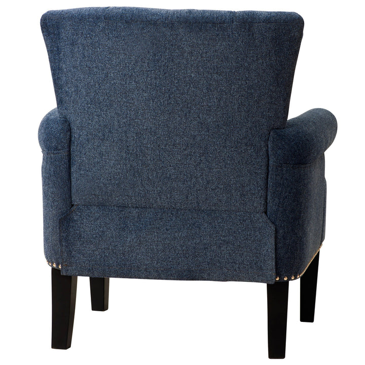 Navy Blue Accent Rivet Tufted Polyester Armchair - Stylish Upholstered Chair for Living Room, Bedroom, or Office Seating Image 6