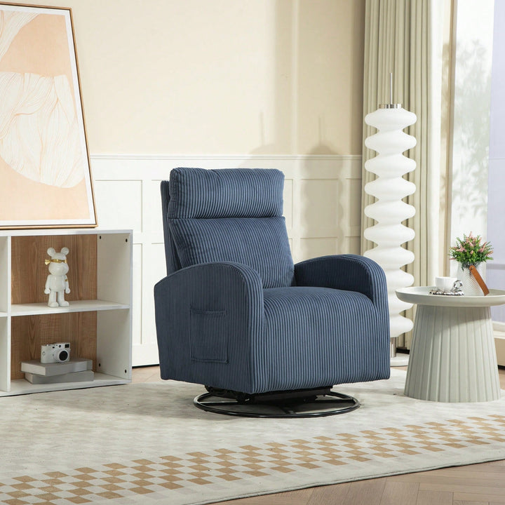 Navy Blue Upholstered Flannel Swivel Glider Rocking Chair For Nursery  Modern Comfort And Style Image 4