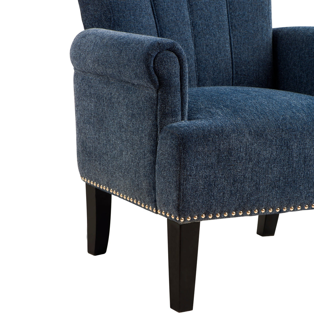 Navy Blue Accent Rivet Tufted Polyester Armchair - Stylish Upholstered Chair for Living Room, Bedroom, or Office Seating Image 7