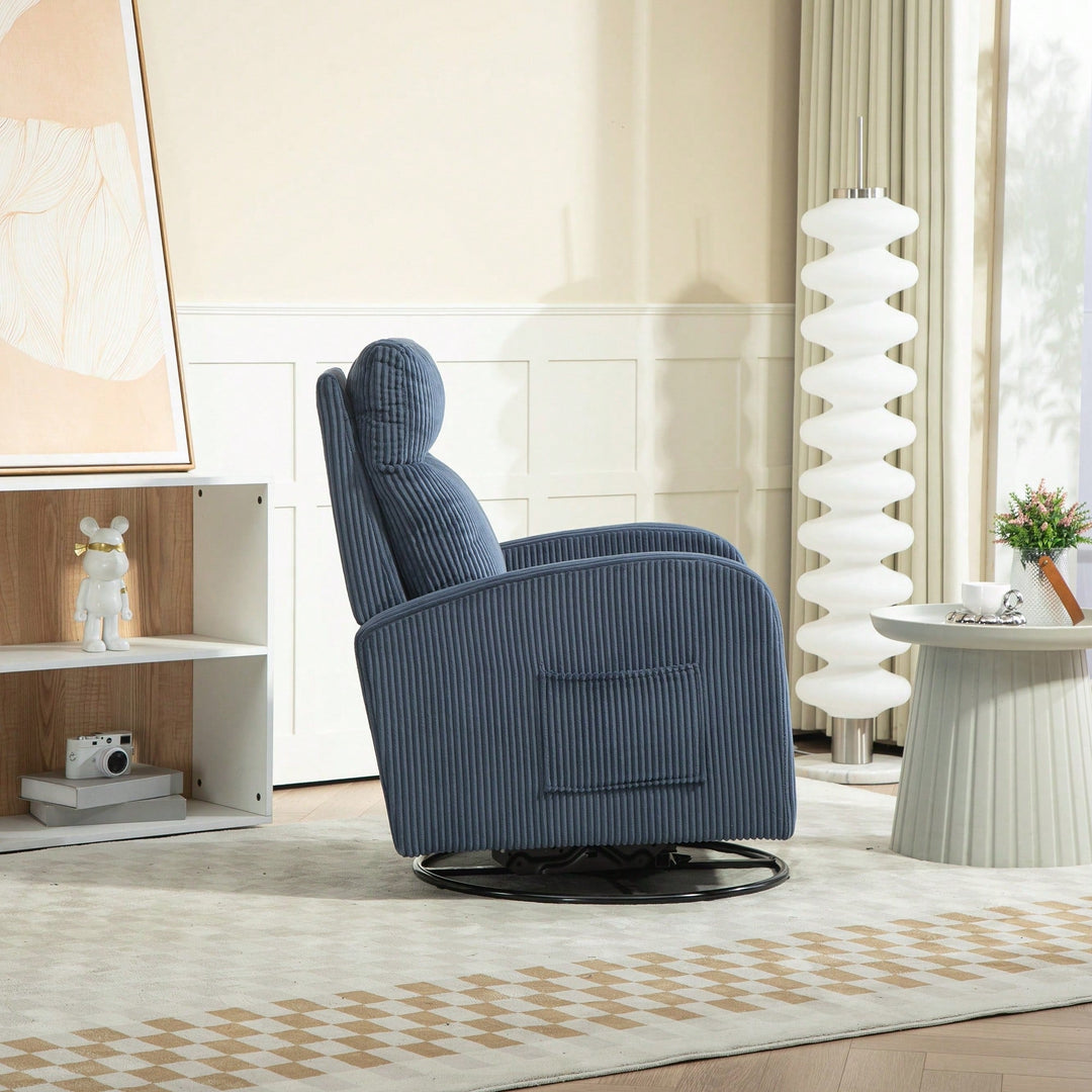 Navy Blue Upholstered Flannel Swivel Glider Rocking Chair For Nursery  Modern Comfort And Style Image 6