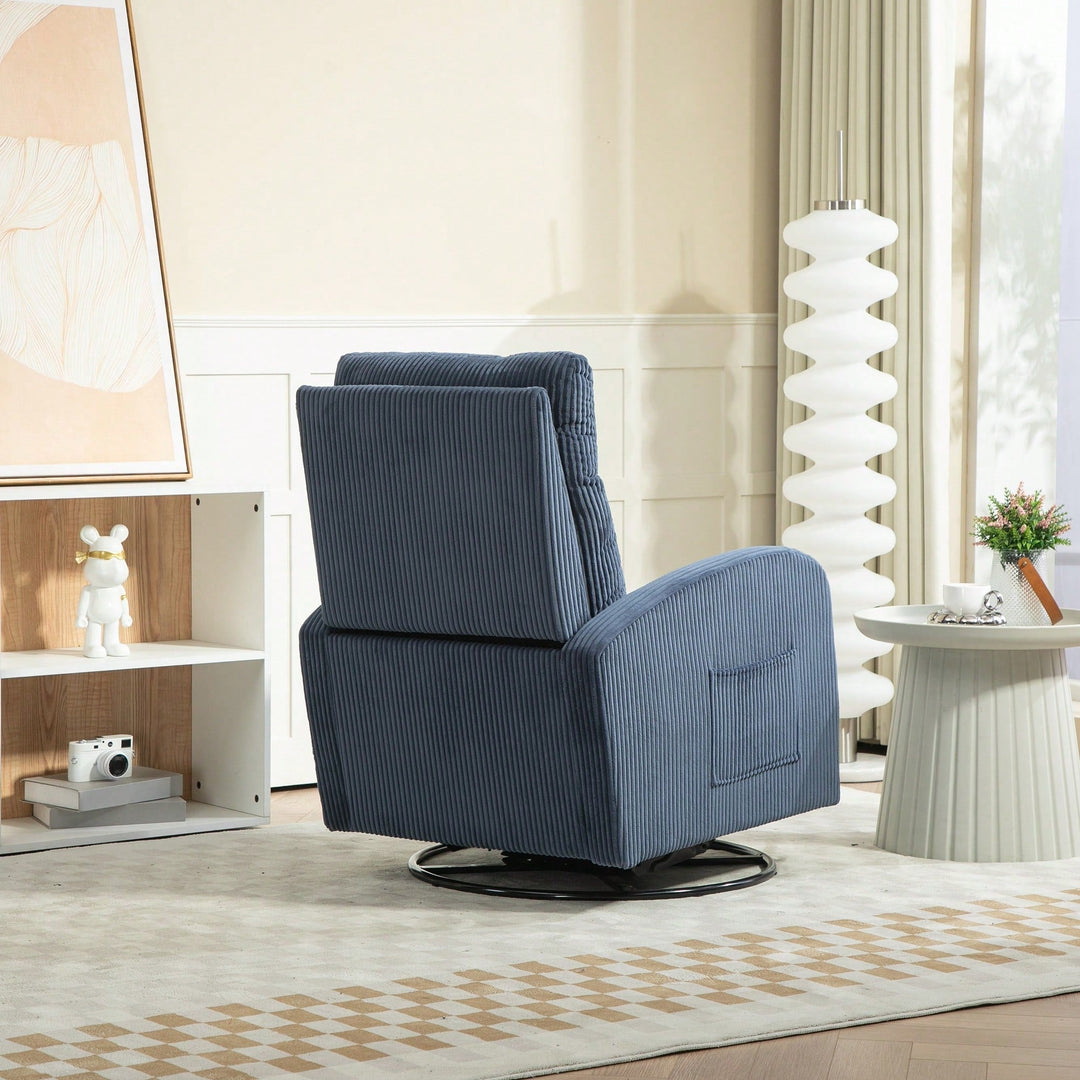 Navy Blue Upholstered Flannel Swivel Glider Rocking Chair For Nursery  Modern Comfort And Style Image 7