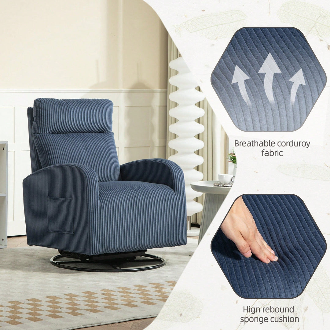 Navy Blue Upholstered Flannel Swivel Glider Rocking Chair For Nursery  Modern Comfort And Style Image 9