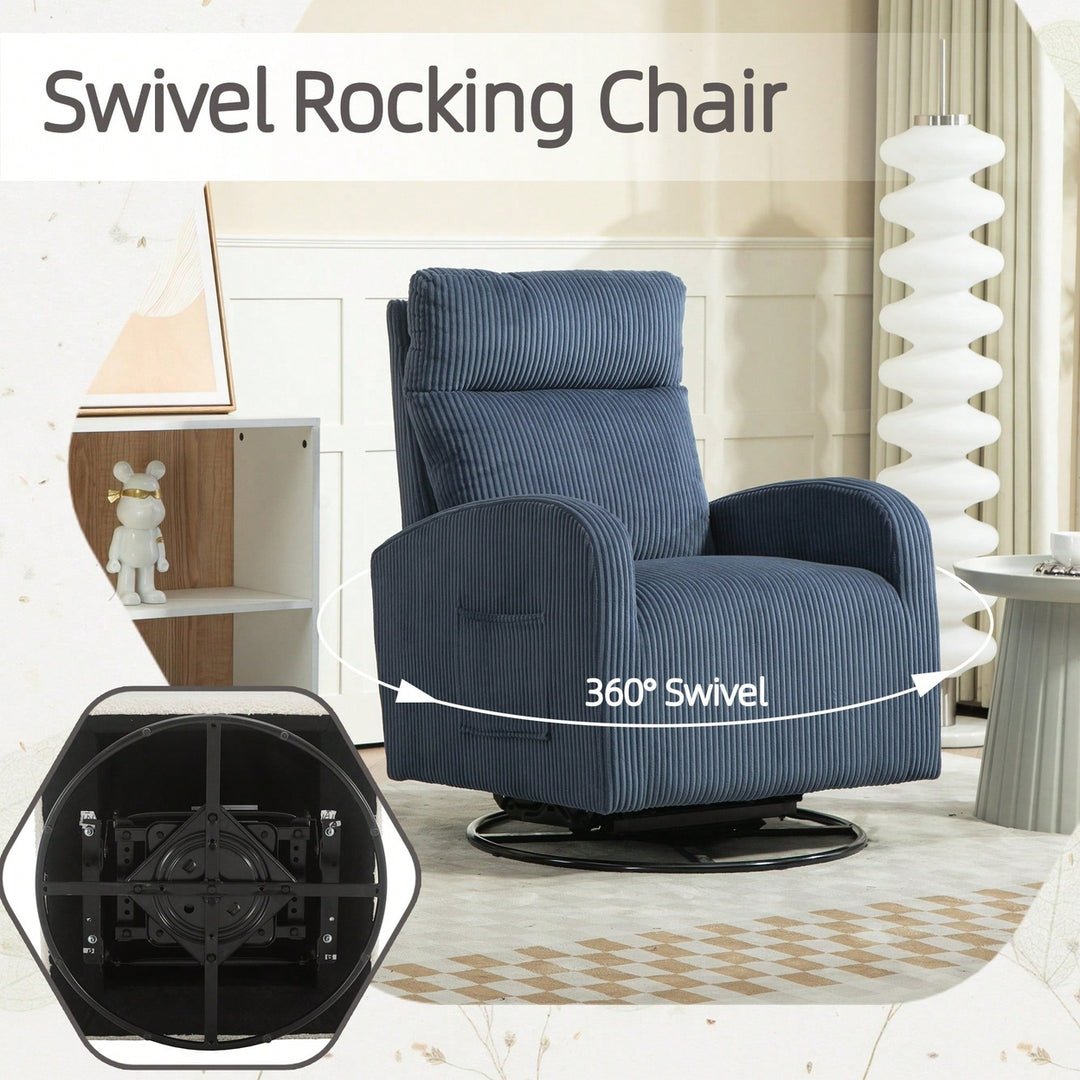 Navy Blue Upholstered Flannel Swivel Glider Rocking Chair For Nursery  Modern Comfort And Style Image 11