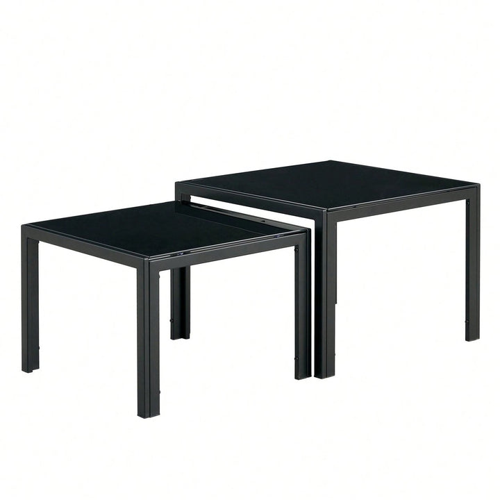 Nesting Coffee Table Set Of 2, Square Modern Stacking Table With Tempered Glass Finish For Living Room Image 3