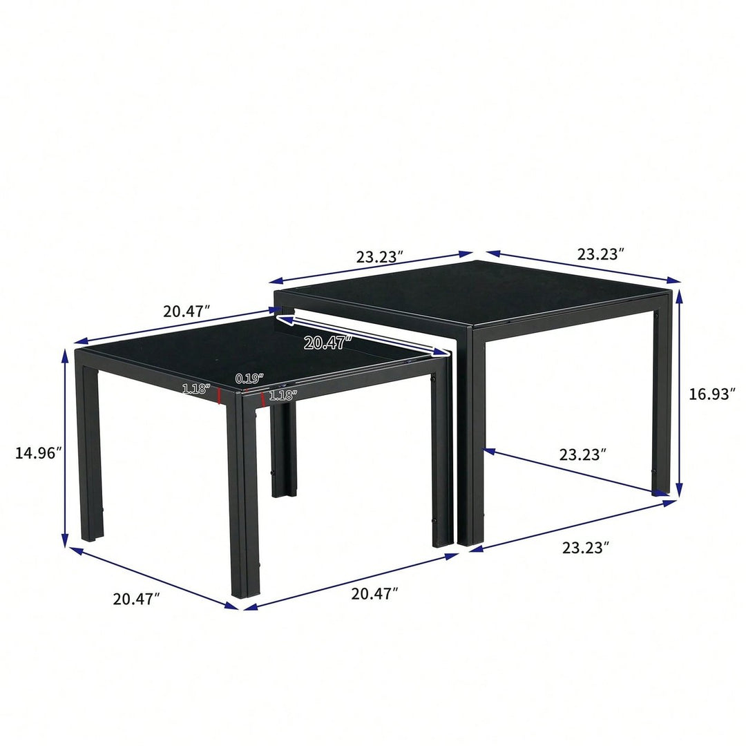 Nesting Coffee Table Set Of 2, Square Modern Stacking Table With Tempered Glass Finish For Living Room Image 5