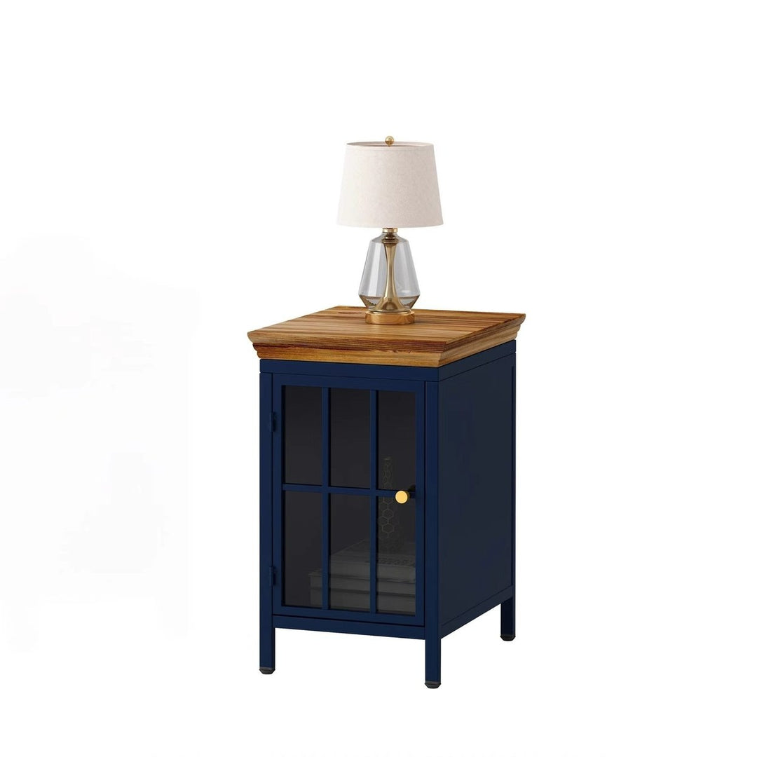 Nightstand with Storage Cabinet Solid Wood Tabletop Bedside Table Dark Blue Sofa Side Coffee Table for Bedroom Living Image 3