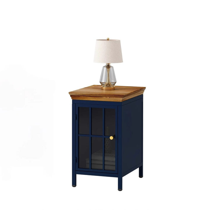 Nightstand with Storage Cabinet Solid Wood Tabletop Bedside Table Dark Blue Sofa Side Coffee Table for Bedroom Living Image 3